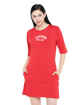 Status Mantra - Women Coral Typography T-shirt Mini Dress