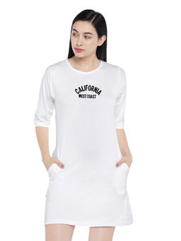 Status Mantra - Women White Typography T-shirt Mini Dress
