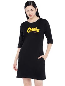 Status Mantra - Women Black Typography T-shirt Mini Dress