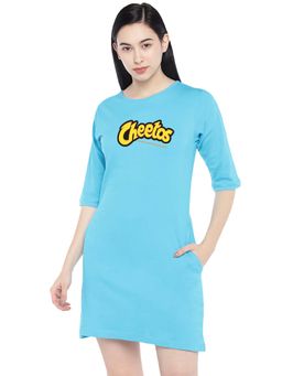 Status Mantra - Women Blue Typography T-shirt Mini Dress