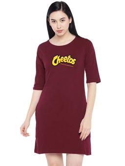 Status Mantra - Women Maroon Typography T-shirt Mini Dress