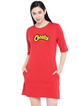 Status Mantra - Women Coral Typography T-shirt Mini Dress