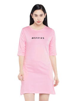 Status Mantra - Women Pink Typography T-shirt Mini Dress