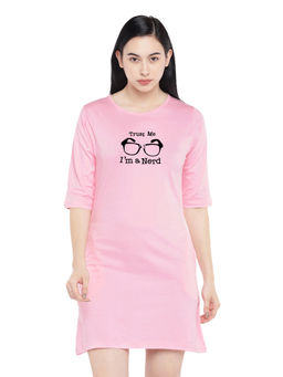 Status Mantra - Women Pink Typography T-shirt Mini Dress
