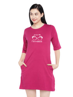 Status Mantra - Women Pink Typography T-shirt Mini Dress