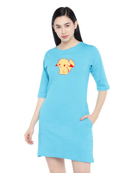 Status Mantra - Women Blue Graphic T-shirt Mini Dress