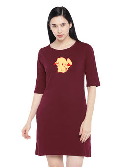 Status Mantra - Women Maroon Typography T-shirt Mini Dress