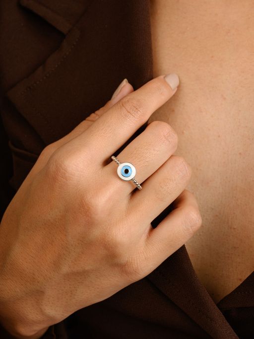 METALM Enamel Evil Eye Protection Ring in 925 Silver