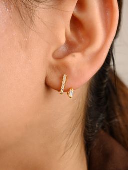 METALM - Cz Crystals Gold Bar Stud Earrings