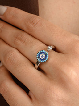 METALM - Silver Adjustable Evil Eye Ring