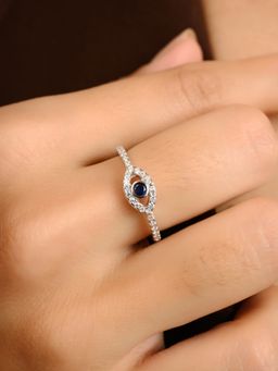 METALM - White Blue CZ Evil Eye Ring in 925 Silver