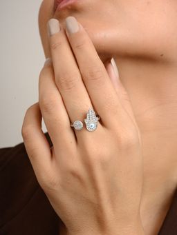 METALM - Hamsa Hand Silver Adjustable Ring