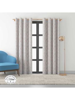 HomeTown - Nora Printed Jacquard Dim Out Door Curtains 7 Feet in Off White Colour (Set of 2)