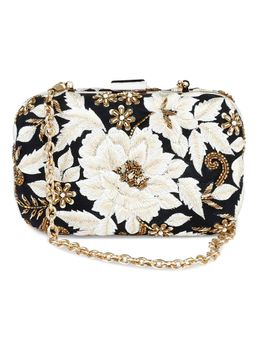 The Purple Sack - Black Embroidered Clutch