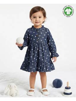 SWEETLIME BY AS - Full Sleeves Allover Polka Dot Printed Organic Dress - Navy Blue