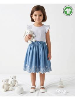 SWEETLIME BY AS - Pretty Broderie Skirt and Frill Sleeve Jersey Dress - White Blue