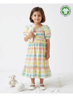 SWEETLIME BY AS - Cotton Checkered A Line Dress With Smoking Yoke