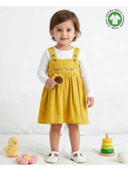 SWEETLIME BY AS - Mustard Dress With White Jersey Romper - Mustard & White (Set of 2)