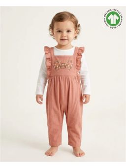 SWEETLIME BY AS - Rose Pink Melange Dungaree With White Jersey Body Suit (Set of 2)
