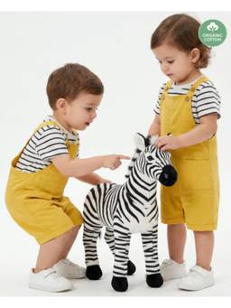 SWEETLIME BY AS - Cotton Dungaree and Half Sleeves T-Shirt Set Stripes (Set of 2)