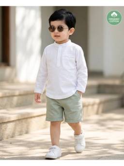 SWEETLIME BY AS - White Striped Shirt & Green Shorts (Set of 2)