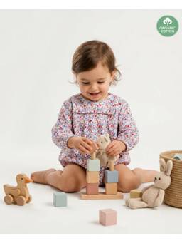 SWEETLIME BY AS - Red & Blue Floral Print Organic Cotton Rompers