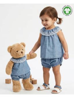 SWEETLIME BY AS - Blue Cotton Denim Ruffle Dress & Bloomer Co-Ord (Set of 2)