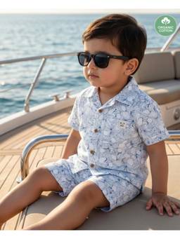 SWEETLIME BY AS - Blue Cotton Printed Shirt and Short