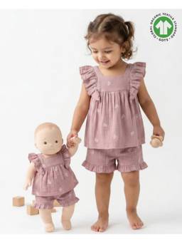 SWEETLIME BY AS - Leaf Embroidered Ruffle Organic Cotton Dusty Pink Co-Ord Set