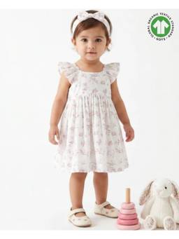 SWEETLIME BY AS - Pink Blossom Organic Cotton Knee Length Dress With Hairband - White