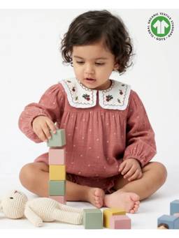 SWEETLIME BY AS - Peter Pan Collar Cotton Brown Knee Length Dress & Bloomer