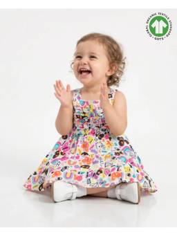 SWEETLIME BY AS - Cat And Butterfly Printed Colourful Knee Length Dress - Multicoloured