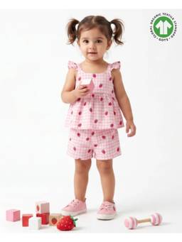 SWEETLIME BY AS - Organic Cotton Strawberry Bliss Baby Girl Top & Shorts Set - Pink