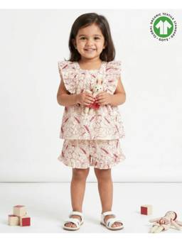 SWEETLIME BY AS - Red Ruffle Organic Cotton Beige Co-Ord Set