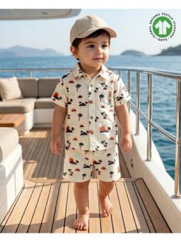 SWEETLIME BY AS - Sunset Print Cotton Linen Co-Ord Set - Beige