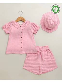 SWEETLIME BY AS - Baby Girls Candy Stripe Organic Cotton Co-Ord Set With A Hat - Pink
