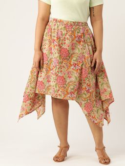 theRebelinme - Plus Size Womens Multi Color Floral Printed Asymmetrical Skirt