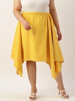 theRebelinme - Plus Size Womens Mustard Solid Color Asymmetrical Skirt