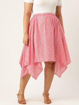 theRebelinme - Plus Size Womens Pink Floral Printed Asymmetrical Skirt