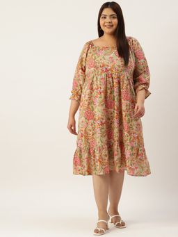 theRebelinme - Plus Size Womens Multi-Color Floral Printed Sweetheart Neck Dress