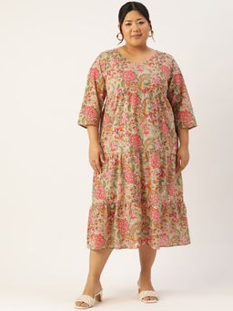 theRebelinme - Plus Size Womens Multi-Color Floral Printed A-Line Cotton Dress