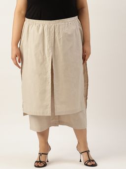 theRebelinme - Plus Size Womens Beige Solid Color Cropped High Rise Trouser