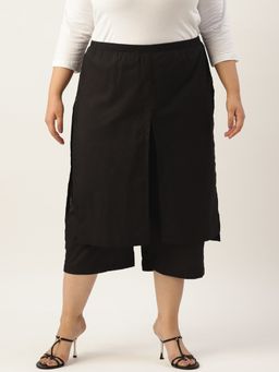 theRebelinme - Plus Size Womens Black Solid Color Cropped High Rise Trouser