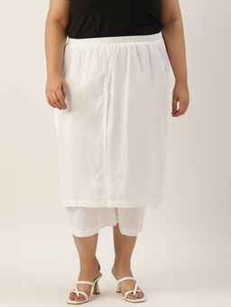 theRebelinme - Plus Size Womens White Solid Color Cropped High Rise Trouser