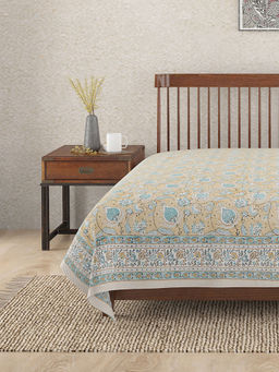 Fabindia - Beige Ihania Cotton Hand Block Printed Single Bed Cover