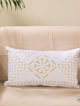 Fabindia - White Cotton Embroidered Nira Applique Cushion Cover 30x50 (12X18 Inches)