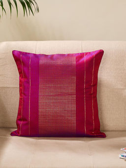 Fabindia - Pink Cotton Silk Woven Nurvi Chanderi Cushion Cover 40x40 (16x16 Inches)