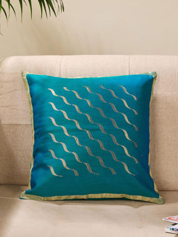 Fabindia - Teal Cotton Silk Woven Nurvi Chanderi Cushion Cover 40x40 (16x16 Inches)