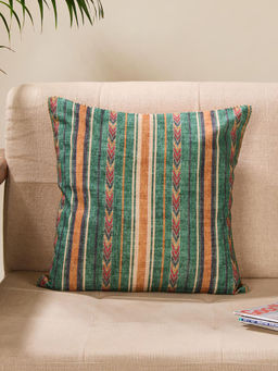 Fabindia - Green Cotton Printed Fergana Cushion Cover 40x40 (16x16 Inches)