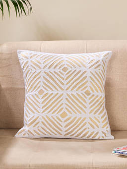 Fabindia - White Cotton Embroidered Nira Applique Cushion Cover 40x40 (16x16 Inches)